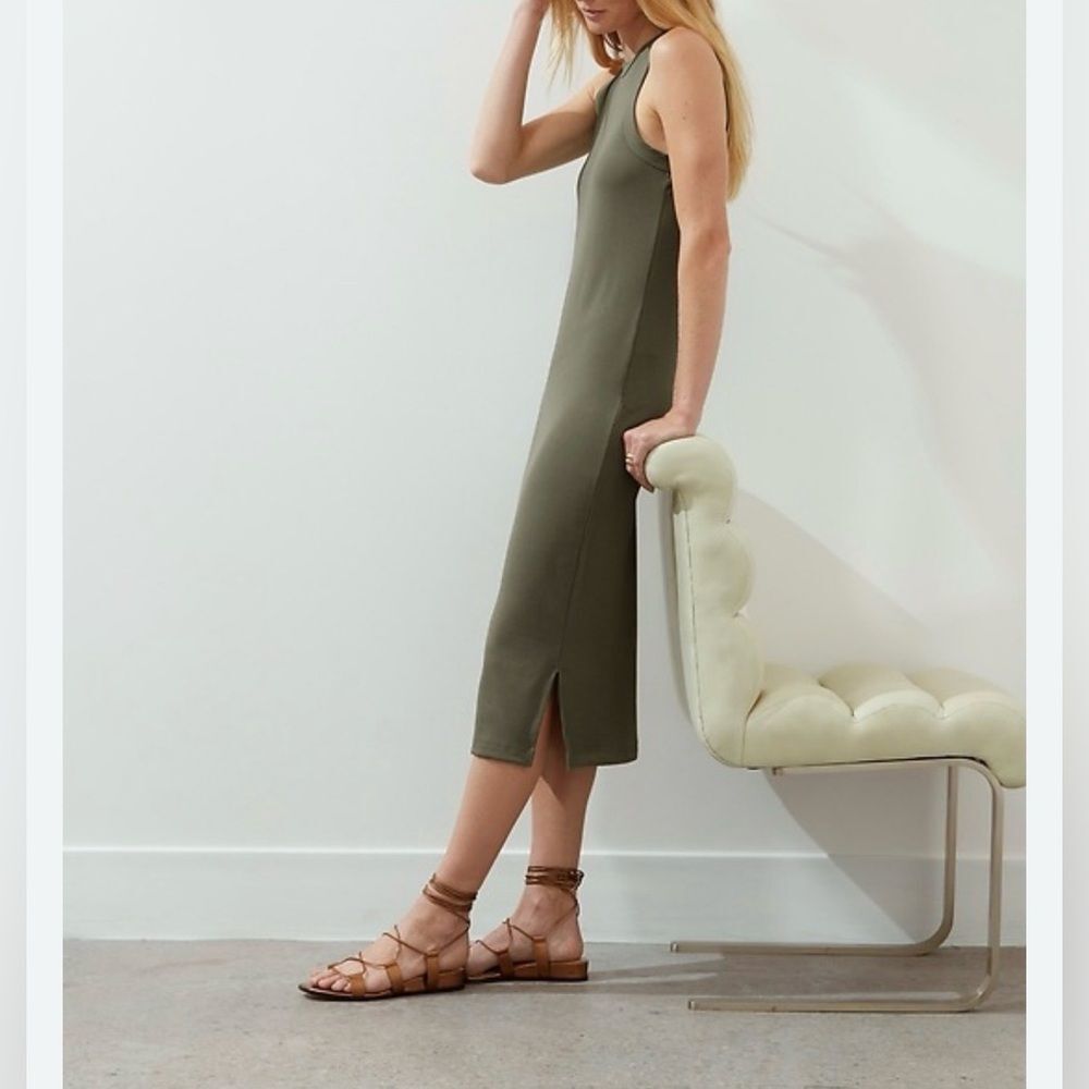 Banana Republic Ribbed Knit Tank Midi Dress in Olive Green Size M